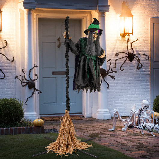 7 Feet Witch on Broom Halloween Animatronic with LED Lights