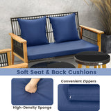 7 Piece Outdoor Conversation Set with Stable Acacia Wood Frame Cozy Seat & Back Cushions-Navy