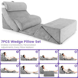 7 Pieces Bed Wedge Pillow Set with Memory Foam and Washable Cover-Gray