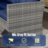 7 Pieces Patio Dining Furniture Set with Soft Cushions and Ottomans-Navy