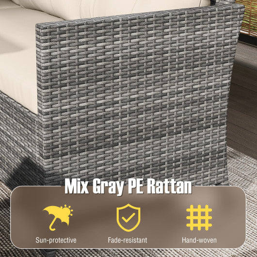 7 Pieces Patio Dining Furniture Set with Soft Cushions and Ottomans-White