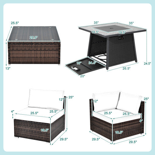 7 Pieces Patio Furniture Set with 35 Inches 50000 BTU Propane Gas Fire Pit Table and Waterproof Cover for Firpit-Turquoise