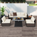 7 Pieces Patio Furniture Set with 35 Inches 50000 BTU Propane Gas Fire Pit Table and Waterproof Cover for Firpit-White