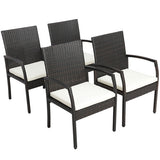 7 Pieces Patio Rattan Dining Set with Umbrella Hole-L-shaped Handrail