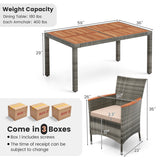 7 Pieces Patio Acacia Wood Cushioned PE Rattan Wicker Dining Set