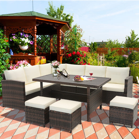 7 Pieces Wicker Patio Furniture Set-White