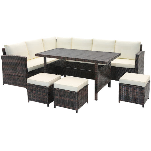 7 Pieces Wicker Patio Furniture Set-White