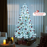 7 Feet Snow Flocked Artificial Christmas Tree with Cool White LED Lights