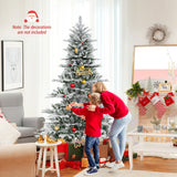 7 Feet Snow Flocked Artificial Christmas Tree with Cool White LED Lights