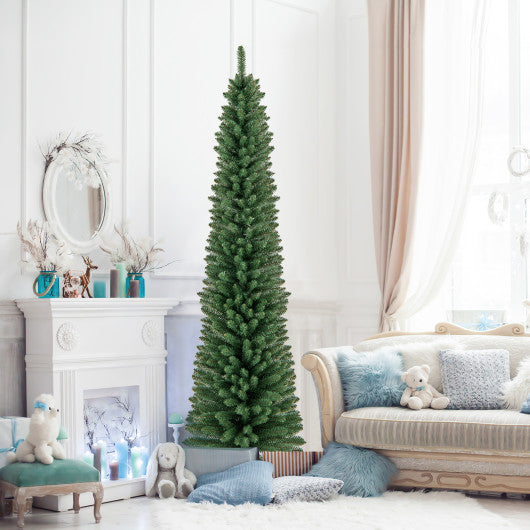 5/6/7/8 Feet Pencil Christmas Tree with 295/392/523/671 Memory Wire Branch Tips and Upgraded Metal Stand-7 ft