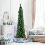 5/6/7/8 Feet Pencil Christmas Tree with 295/392/523/671 Memory Wire Branch Tips and Upgraded Metal Stand-7 ft