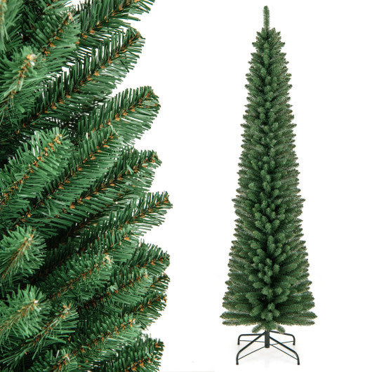 5/6/7/8 Feet Pencil Christmas Tree with 295/392/523/671 Memory Wire Branch Tips and Upgraded Metal Stand-7 ft