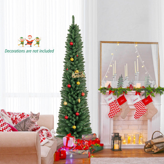 5/6/7/8 Feet Pencil Christmas Tree with 295/392/523/671 Memory Wire Branch Tips and Upgraded Metal Stand-7 ft