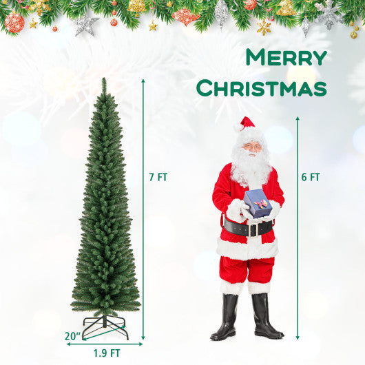 5/6/7/8 Feet Pencil Christmas Tree with 295/392/523/671 Memory Wire Branch Tips and Upgraded Metal Stand-7 ft