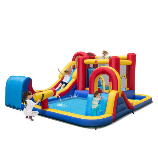 7 in 1 Outdoor Inflatable Bounce House with Water Slides and Splash Pools with 680W Blower