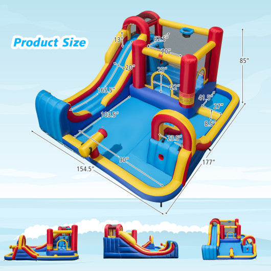 7 in 1 Outdoor Inflatable Bounce House with Water Slides and Splash Pools with 680W Blower