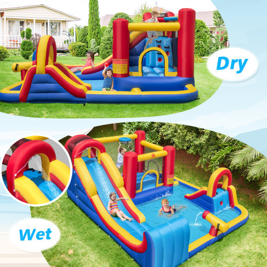 7 in 1 Outdoor Inflatable Bounce House with Water Slides and Splash Pools without Blower