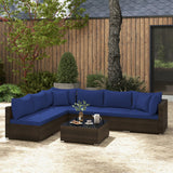 7 Pieces Patio Rattan Furniture Set with Sectional Sofa Cushions-Navy