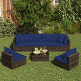 7 Pieces Patio Rattan Furniture Set with Sectional Sofa Cushions-Navy