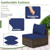 7 Pieces Patio Rattan Furniture Set with Sectional Sofa Cushions-Navy