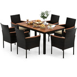 7 Pieces Rattan Patio Dining Set with Stackable Chairs and Umbrella Hole