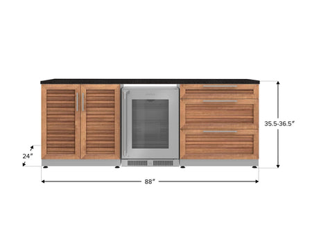 Outdoor Kitchen Stainless Steel 5 Piece Cabinet Set with 3-Drawer, 2-Door Cabinet, Countertops and Fridge