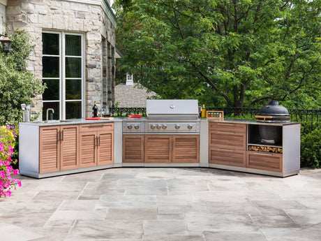 Outdoor Kitchen Stainless-Steel 4 Piece Cabinet Set with Bar, Grill Cabinet, Platinum Grill, and Countertop