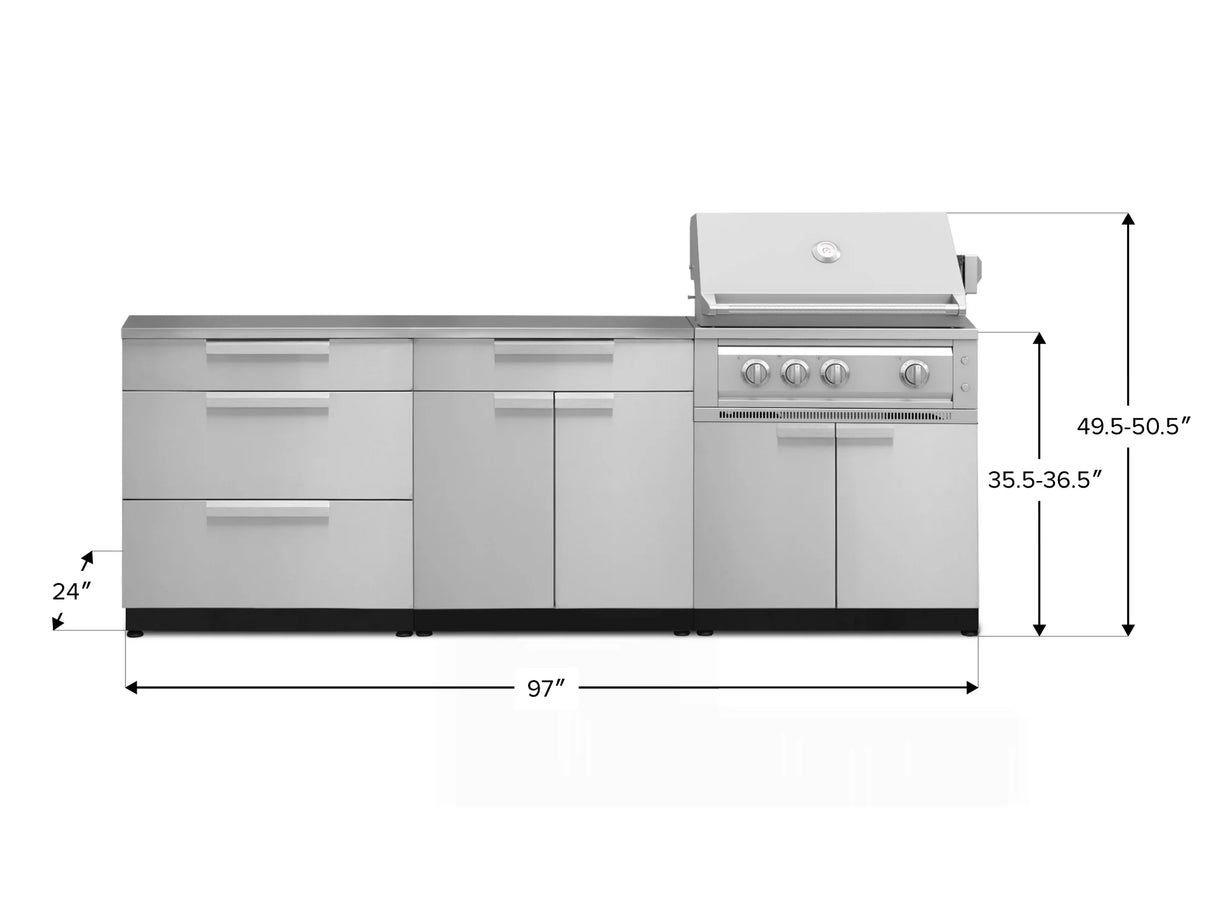 Outdoor Kitchen Stainless-Steel 5 Piece Cabinet Set with 3 Drawer, 2-Door with Drawer, Grill Cabinet, Platinum Grill and Countertop