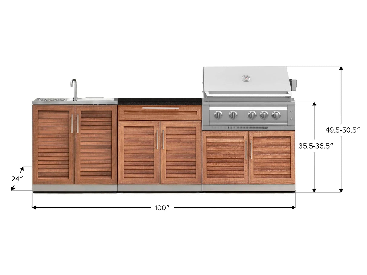 Outdoor Kitchen Stainless-Steel 5 Piece Cabinet Set with Sink, 2-Door with Drawer, Grill Cabinet, Platinum Grill and Countertop