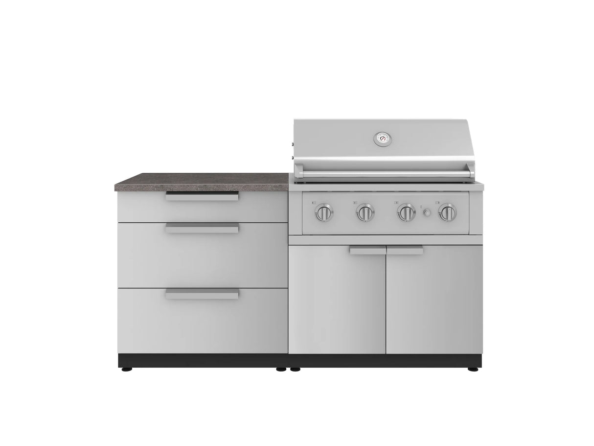 Outdoor Kitchen Stainless-Steel 4 Piece Cabinet Set with 3 Drawer, Grill Cabinet, Performance Grill, and Countertop