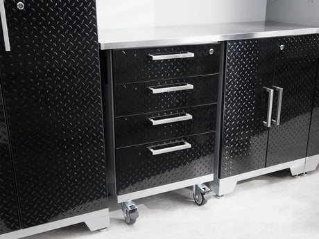 Performance Diamond Plate Limited Edition 7 Piece Cabinet Set with Tool, Base, Wall Cabinets, 30 In. Lockers and Worktop