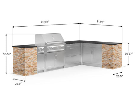 Outdoor Kitchen Signature Series 11 Piece L Shaped Cabinet Set with 3 Drawer, Bar, Dual Side Burner, Grill and Grill Cabinet