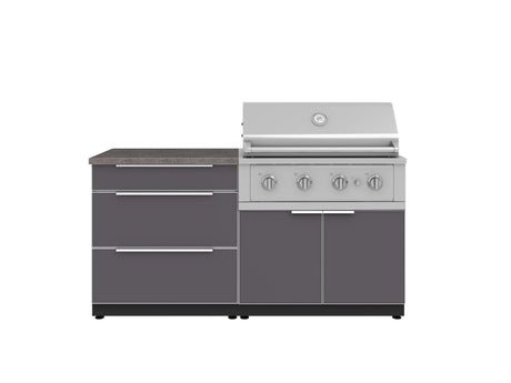 Outdoor Kitchen Aluminum 4 Piece Cabinet Set with 3 Drawer, Grill Cabinet, Performance Grill and Countertop