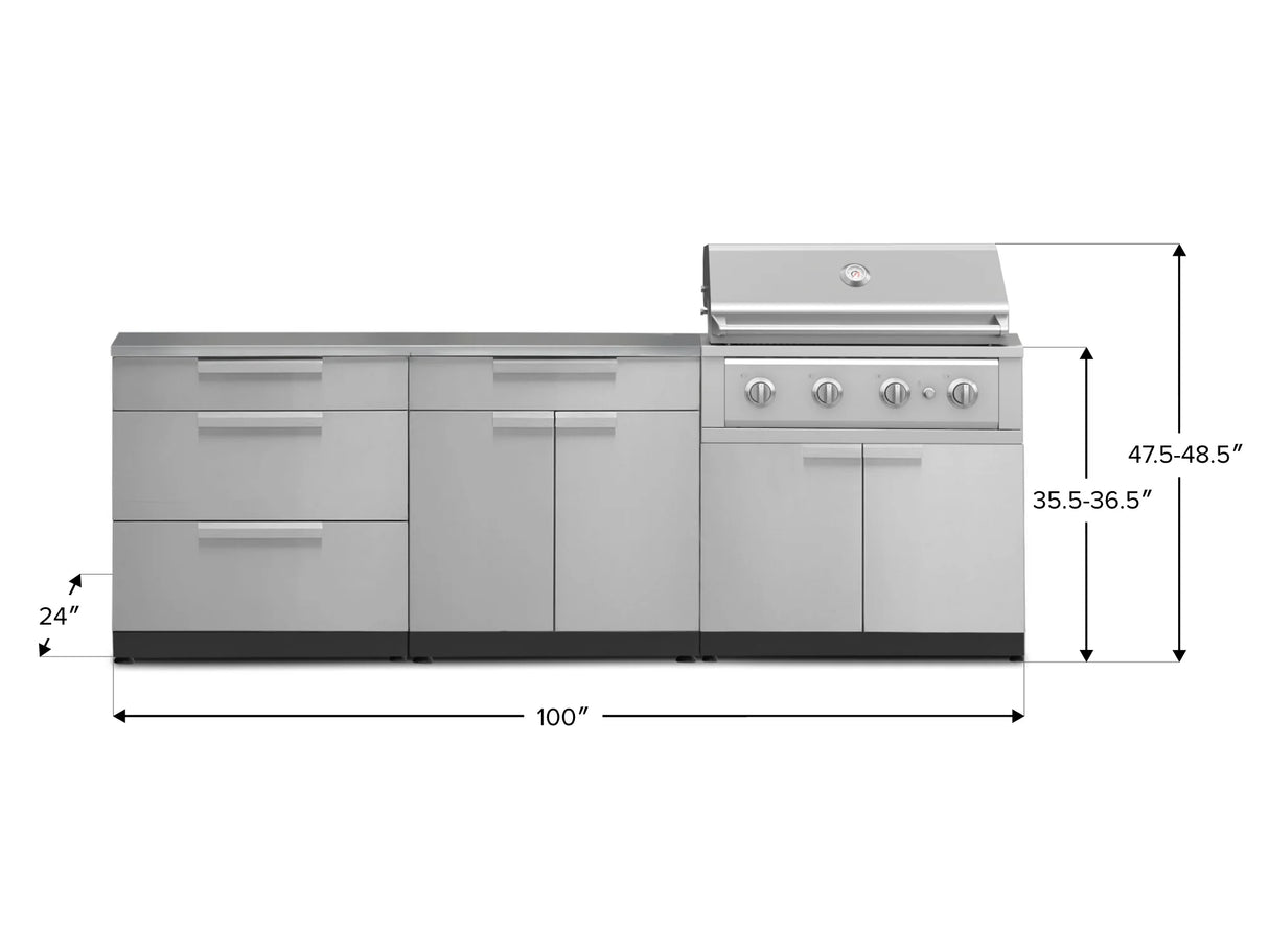 Outdoor Kitchen Stainless-Steel 5 Piece Cabinet Set with 3-Drawer, Bar, Grill Cabinet, Performance Grill and Countertop