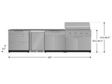 Outdoor Kitchen Stainless Steel 7 Piece Cabinet Set with 3-Drawer, Bar, Grill Cabinet, Performance Grill, Countertop, and Stainless Steel Door Fridge