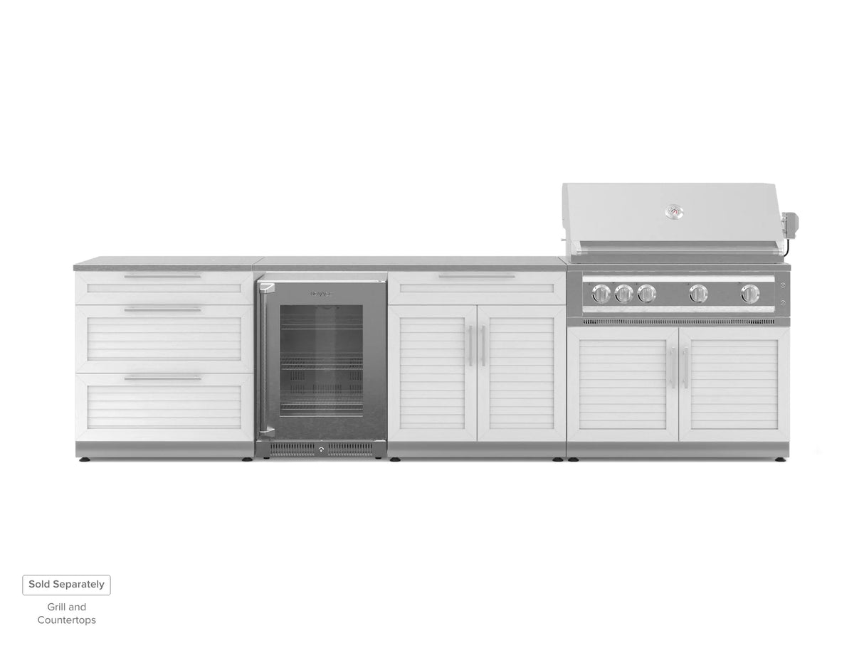 Outdoor Kitchen Stainless Steel 4 Piece Cabinet Set with 3-Drawer, Bar, Grill Cabinet and Fridge