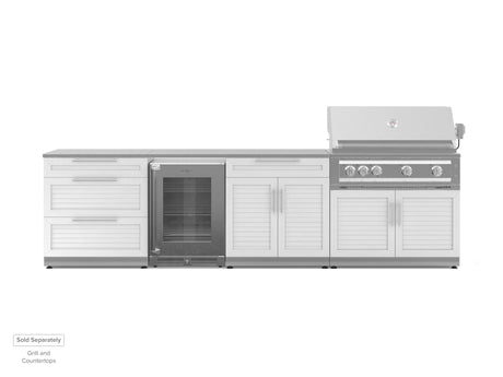 Outdoor Kitchen Stainless Steel 4 Piece Cabinet Set with 3-Drawer, Bar, Grill Cabinet and Fridge