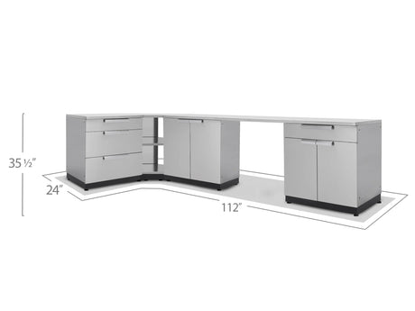 Outdoor Kitchen Stainless Steel 4 Piece Cabinet Set with Corner Shelf, 2-Door, 3-Drawer and Bar Cabinet