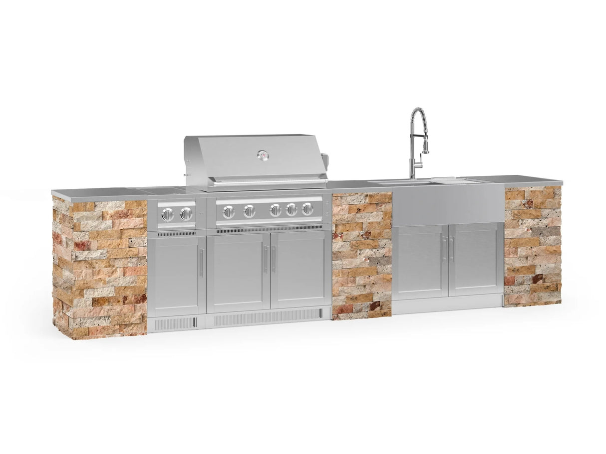 Outdoor Kitchen Signature Series 11 Piece Cabinet Set with Dual Side Burner, Sink, Platinum Grill and Grill Cabinet