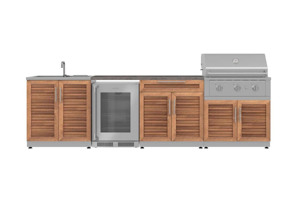 Outdoor Kitchen Stainless Steel 6 Piece Cabinet Set with Sink, Bar, Grill Cabinet, Performance Grill, Countertop and Glass Door Fridge