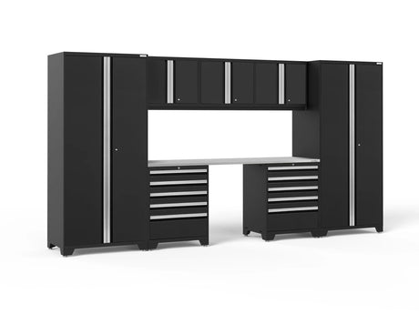 Pro Series 8 Piece Cabinet Set with Wall, Tool Drawer Cabinets, Lockers and 84 In. Worktop