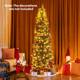 7.5 Feet Pre-Lit Blue Artificial Christmas Tree Slim with 9 Lighting Modes-7.5 ft