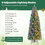 7.5 Feet Pre-Lit Blue Artificial Christmas Tree Slim with 9 Lighting Modes-7.5 ft
