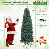 7.5 Feet Pre-Lit Blue Artificial Christmas Tree Slim with 9 Lighting Modes-7.5 ft
