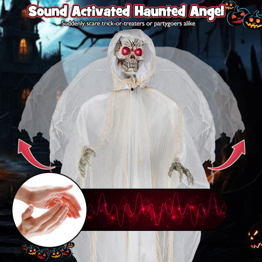 8.3 ft Halloween Standing Haunted Angel with Lighted Eyes and Automatic Wing Movement