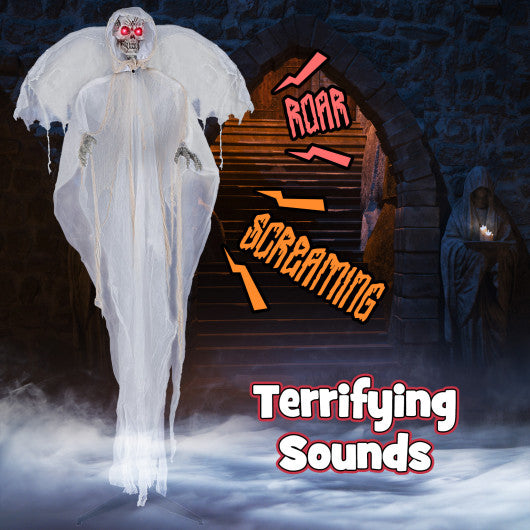 8.3 ft Halloween Standing Haunted Angel with Lighted Eyes and Automatic Wing Movement