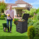 80-Gallon Outdoor Composter with Large Openable Lid and Bottom Exit Door-Black