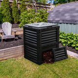 80-Gallon Outdoor Composter with Large Openable Lid and Bottom Exit Door-Black