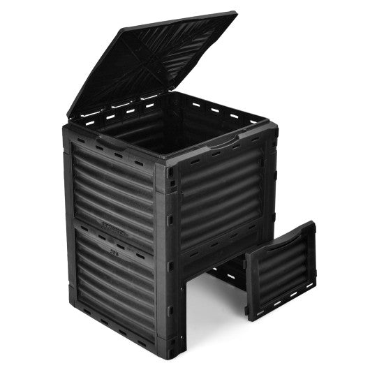 80-Gallon Outdoor Composter with Large Openable Lid and Bottom Exit Door-Black