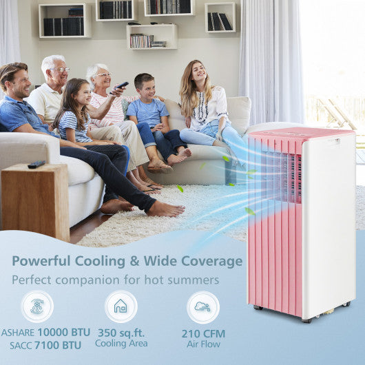 3-in-1 10000 BTU Air Conditioner with Humidifier and Smart Sleep Mode-Pink